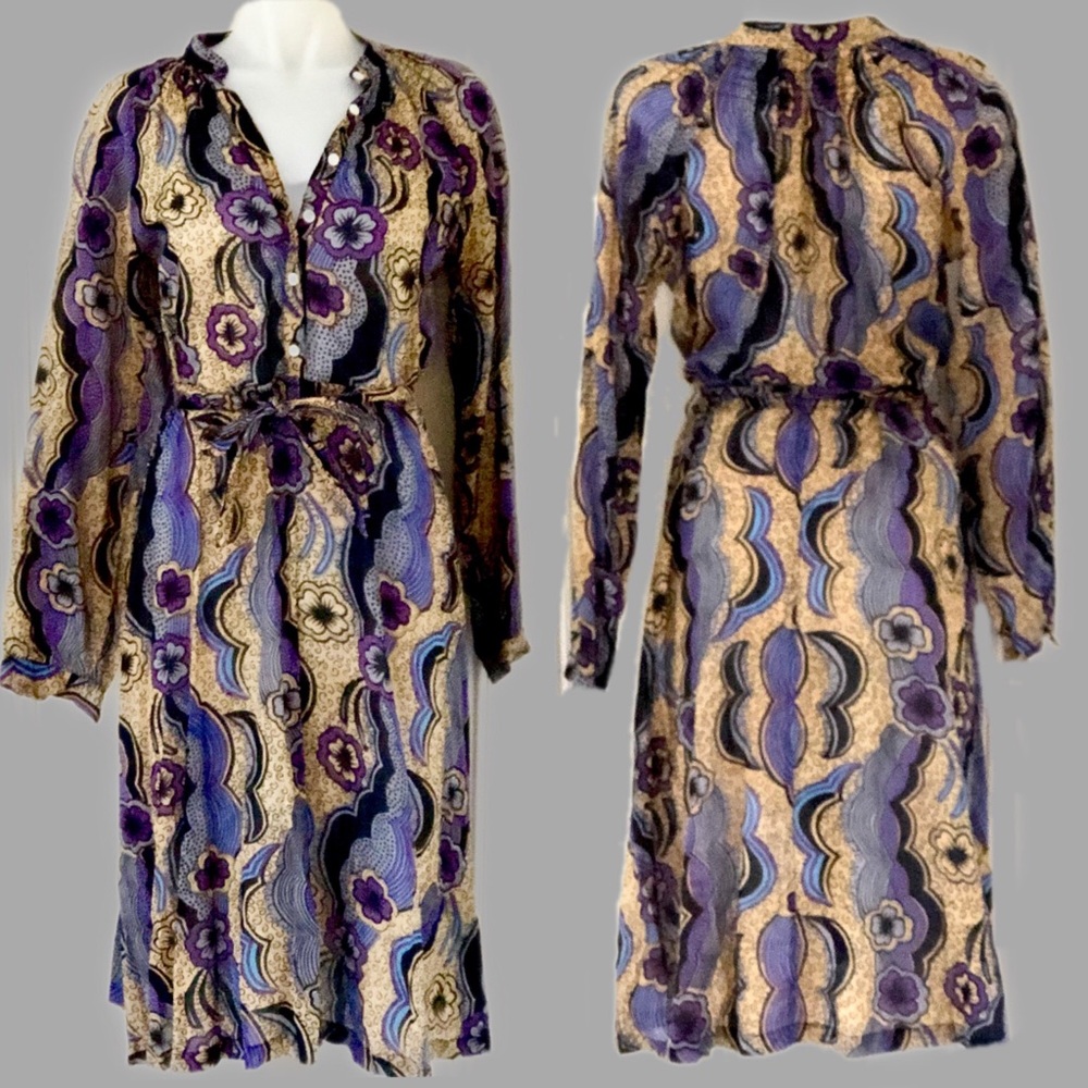 ❤️SOLD❤️ Aoyama Itchome Passion Flower Smocked Shirt Dress